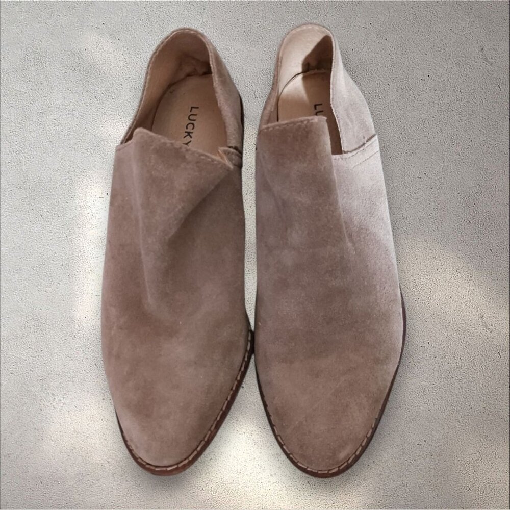 Lucky Brand Womens Tan Suede Ankle Booties Size 5.5M/36